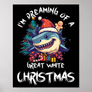 Kersthaai Kerstman hoed Kerstmis Kerstman Jaws Gra Poster
