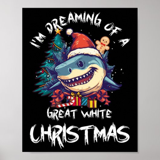 Kersthaai Kerstman hoed Kerstmis Kerstman Jaws Gra Poster (Voorkant)