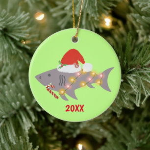 Kersthaai met lichten en snoepjes keramisch ornament