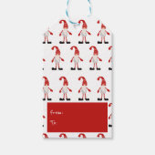 kersthand met gnome Nordic Pattern Red Gray Cadeaulabel (Voorkant)