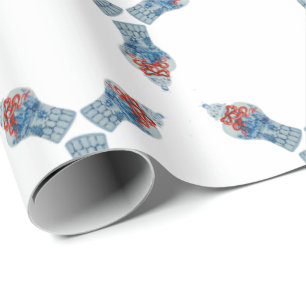 Kersthandschilderen Blauw en Witte Ginger Jar Cadeaupapier
