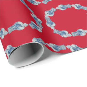 Kersthandschilderen Blauw en Witte Ginger Jar Cadeaupapier