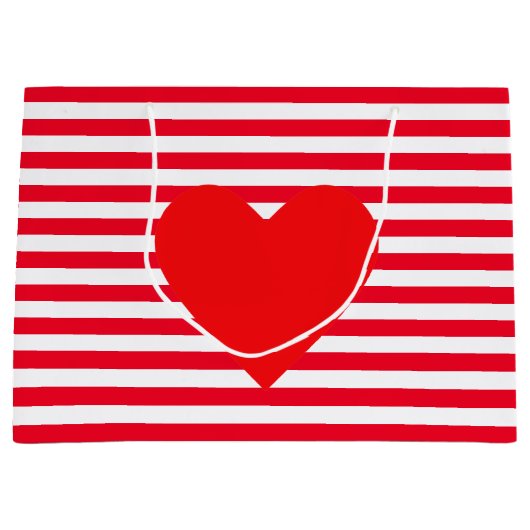 Kersthart op rode witte strepen groot cadeauzakje (Voorkant)