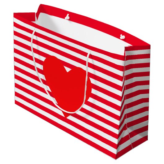Kersthart op rode witte strepen groot cadeauzakje (Achterkant Gekanteld)
