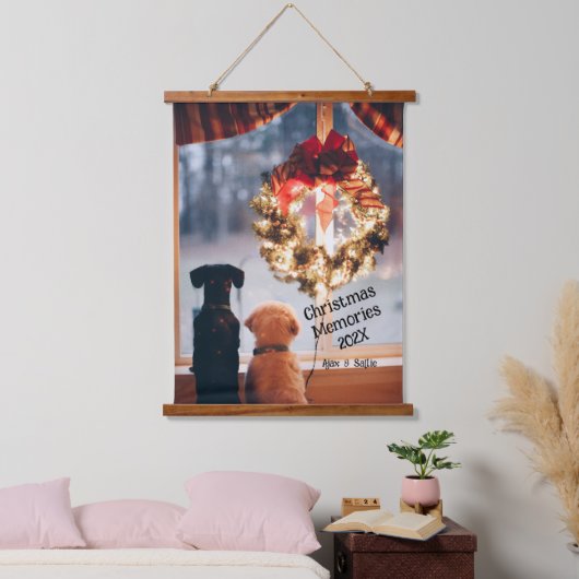 Kerstherinneringen met uw huisdieren hangend wandkleed (Slaapkamer)