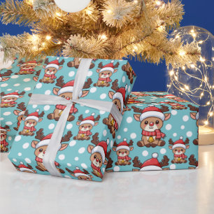 Kersthert met kerstmuts cadeaupapier