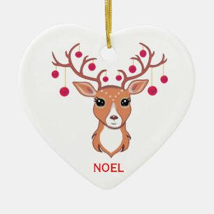 Kersthert met rode ballen keramisch ornament