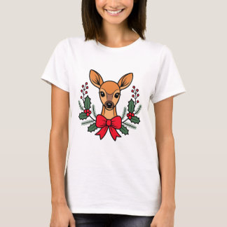 Kersthert met rode strik Hulstkrans Vakantie T-shirt