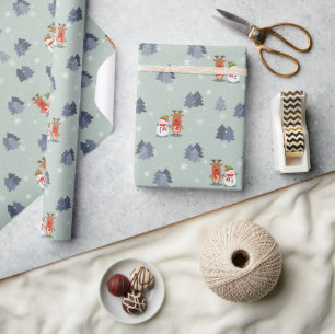 Kerstherten boom sneeuwpop Noel Cadeaupapier