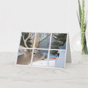 Kerstherten en sneeuwpoppen in het raam kaart