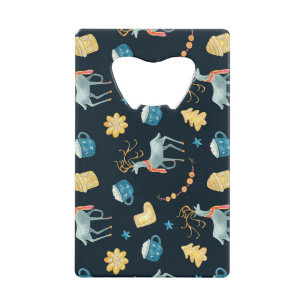 Kerstherten: Waterverf Naadloos Patroon Kredietkaart Flessenopener