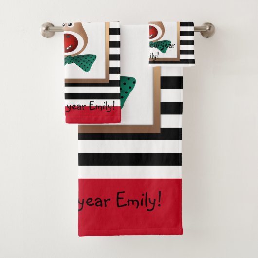 Kersthertenkaart zwart gevierd bad handdoek (Insitu)