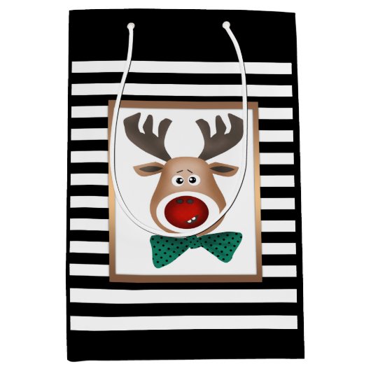 kersthertenmolen met zwarte witte schaal medium cadeauzakje (Voorkant)