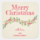 KerstHolly Berries Vierkante Sticker (Voorkant)