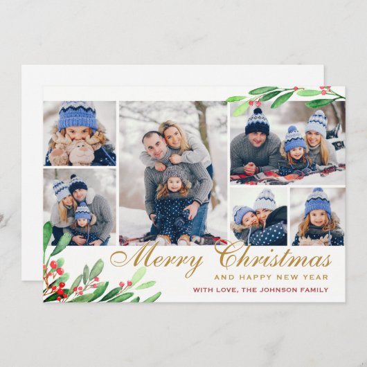 KerstHolly Berry 6 PHOTO Collage Greep Feestdagenkaart (Voorkant / Achterkant)