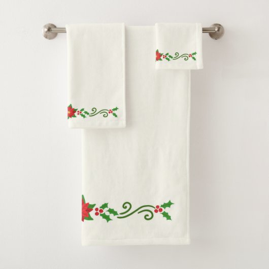 KerstHolly en Poinsettias Bath Towel Set Bad Handdoek (Insitu)