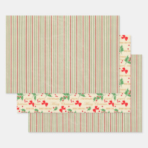 KerstHolly en Stripes Inpakpapier Vel