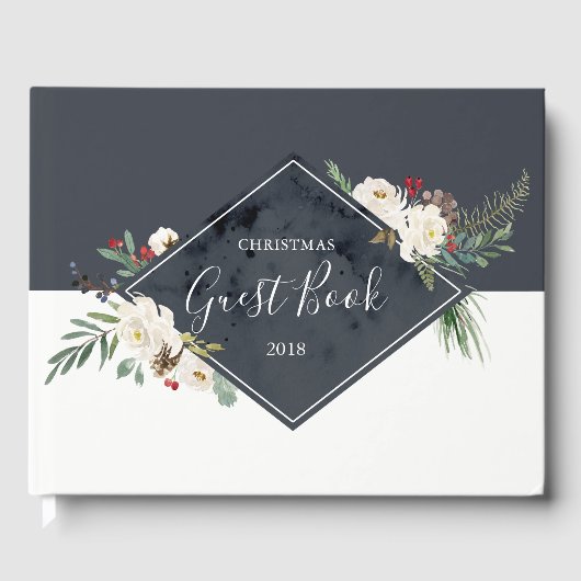 KerstHolly en White Roses Bouquet Lijst Gastenboek (Voorkant)