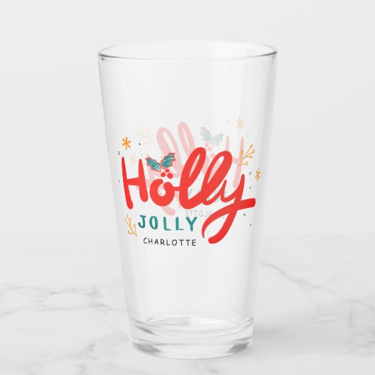 KerstHolly Jolly Fun Winter Persoonlijke naam Glas (Achterkant)