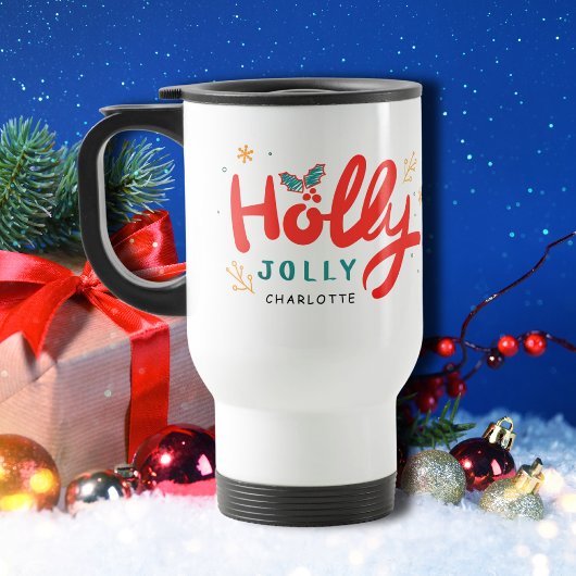 KerstHolly Jolly Fun Winter Persoonlijke naam Reisbeker