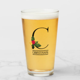 KerstHolly Monogram C Gepersonaliseerd bier Glas