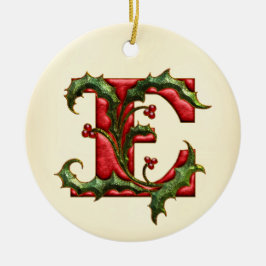 KerstHolly Monogram E Keramisch Ornament