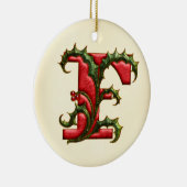 KerstHolly Monogram F Keramisch Ornament (Rechts)
