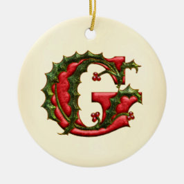 KerstHolly Monogram G Keramisch Ornament