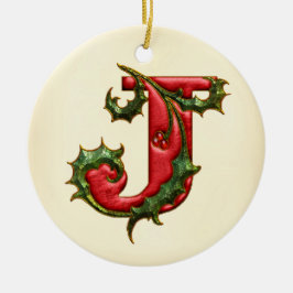 KerstHolly Monogram J Keramisch Ornament