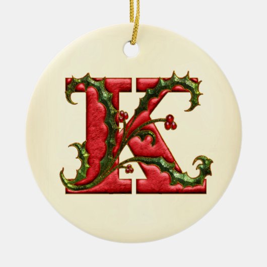 KerstHolly Monogram K Keramisch Ornament (Voorkant)