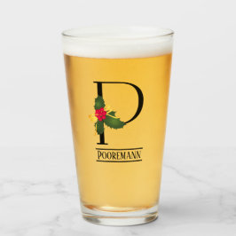 KerstHolly Monogram P Gepersonaliseerd bier Glas