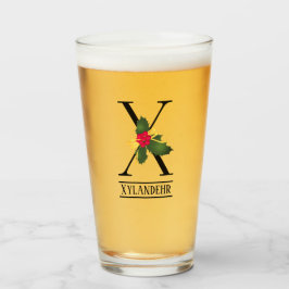 KerstHolly Monogram X Gepersonaliseerd bier Glas