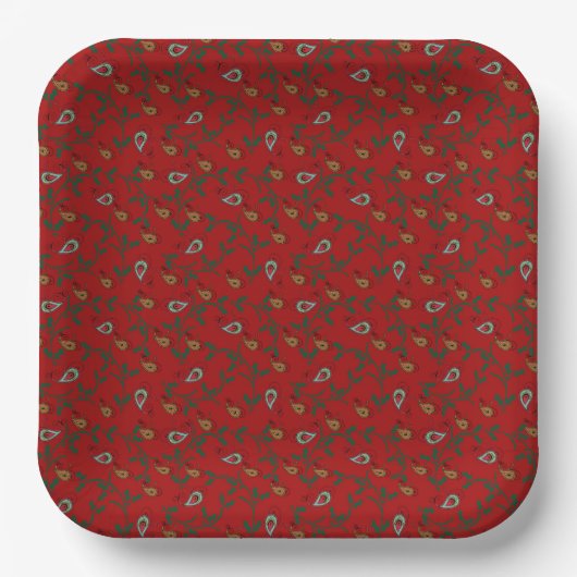 KerstHolly Paisley Rich Red Papieren Bordje (Voorkant)