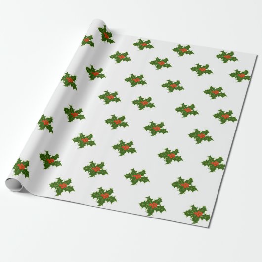 KerstHolly Pattern Cadeaupapier (Uitgerold)