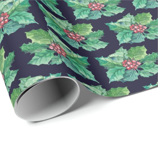 KerstHolly Pattern Cadeaupapier (Rol Hoek)