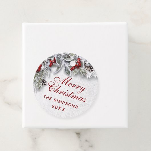 KerstHolly Pine Branch Rustic Holiday Bedankjes Labels (In situ)