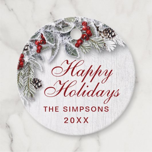 KerstHolly Pine Branch Rustic Holiday Bedankjes Labels (Voorkant)