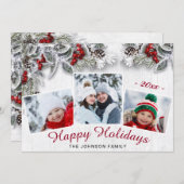 KerstHolly Pine Rustic 3-fotofeestkaart Feestdagenkaart (Voorkant / Achterkant)