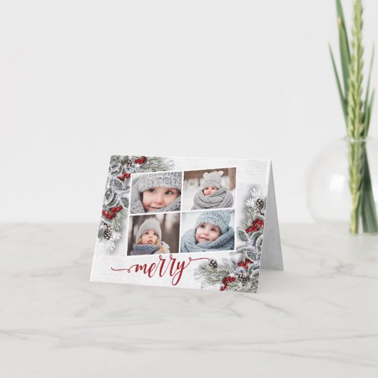 KerstHolly Pine Rustic Photo Holiday Card Feestdagen Kaart (Voorkant)