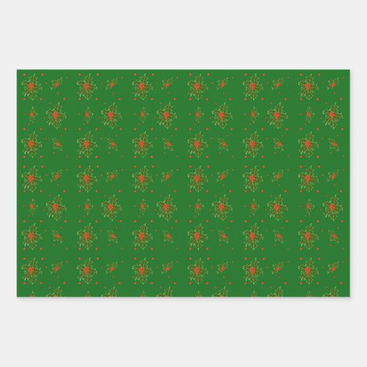 KerstHolly Red Berries Inpakpapier Vel (Voorkant 2)