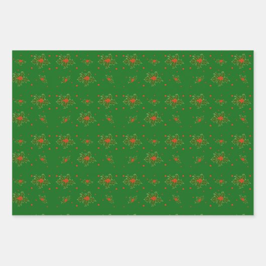KerstHolly Red Berries Inpakpapier Vel (Voorkant)