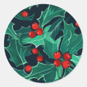 KerstHolly Ronde Sticker (Voorkant)