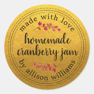 Kersthomemade Cranberry Jam Can Gold Ronde Sticker