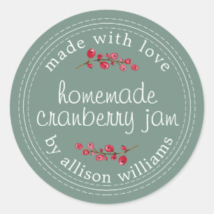 Kersthomemade Cranberry Jam Green Ronde Sticker