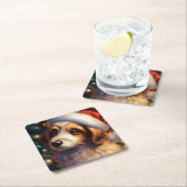 Kersthond 2 vierkante kartonnen onderzetter (Insitu)