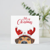 Kersthond Cute Funny Reindeer Antler Headband Kaart (Staand voorkant)