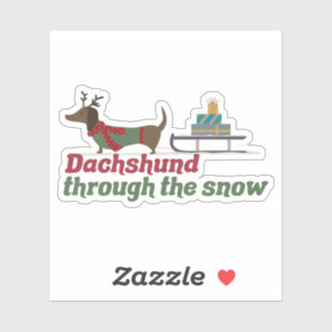 Kersthond: Dachshund door de sneeuw Sticker