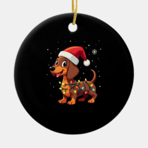 Kersthond Dachshund Kerstman Xmas Wiener 3 Keramisch Ornament