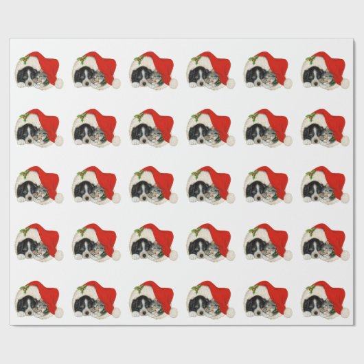 Kersthond en kat in een kersthat cadeaupapier (Vlak)