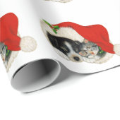 Kersthond en kat in een kersthat cadeaupapier (Rol Hoek)